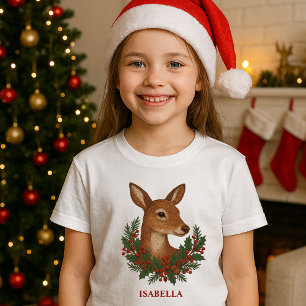 T-shirt Broderie rustique Deer & Holiday Greens noël