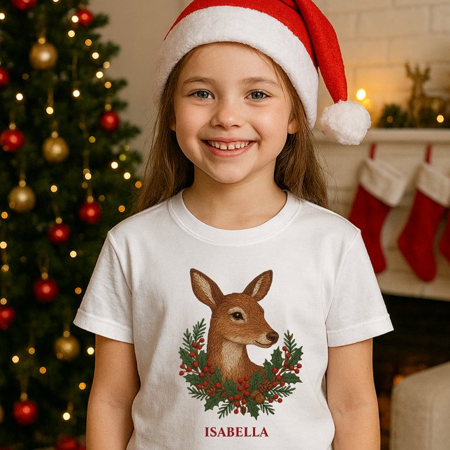 T-shirt Broderie rustique Deer & Holiday Greens noël (Créateur téléchargé)