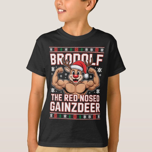 T-shirt Brodolf The Red Nosed Gainzdeer Funny Xmas Gym Out (Devant)