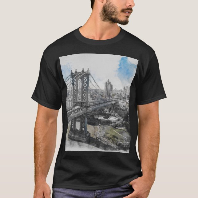 T-shirt Brooklyn Bridge NYC Cityscape Tee - Vintage Urban (Devant)