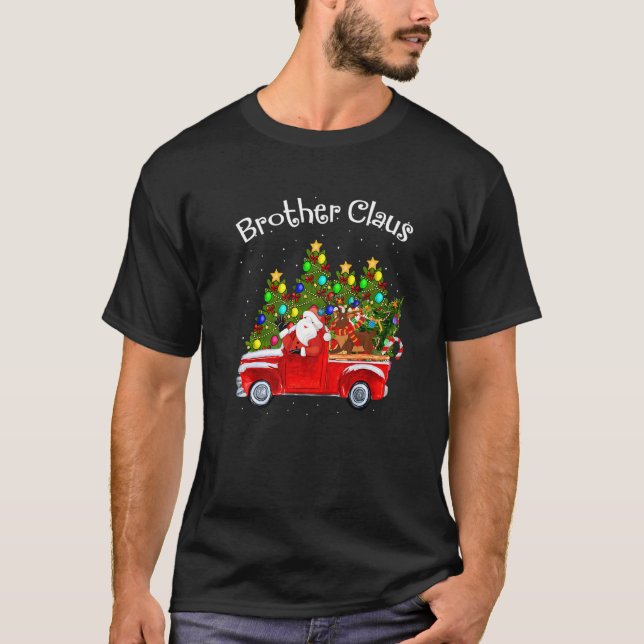 T-shirt Brother Claus Riding Car Père Noël Pickup Reindeer (Devant)