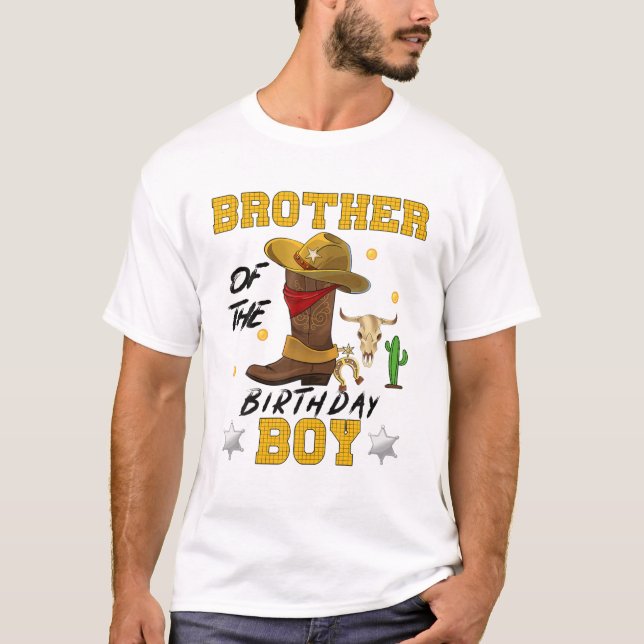 T-shirt Brother Of The Birthday Boy Theme Cowboy Party Fun (Devant)