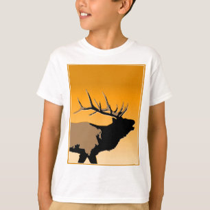 T-shirt Brouillonnant Bull Elk au coucher du soleil Art or