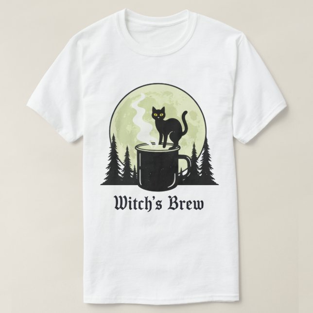 T-shirt Brow Black Cat Cat Moon Design (Design devant)