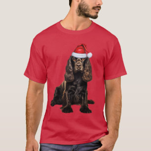 T-shirt Brown Cocker Spaniel Funny Christmas Père Noël Chi