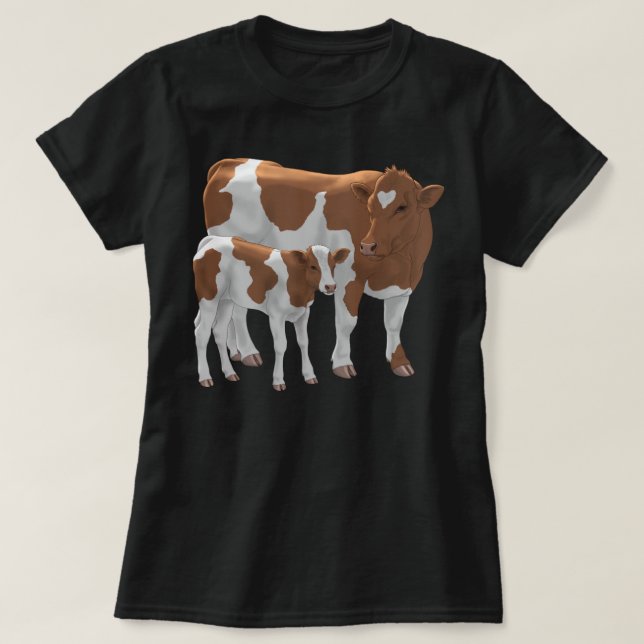 T-shirt Brown et blanche Guernsey Vache et mignonne Vachet (Design devant)