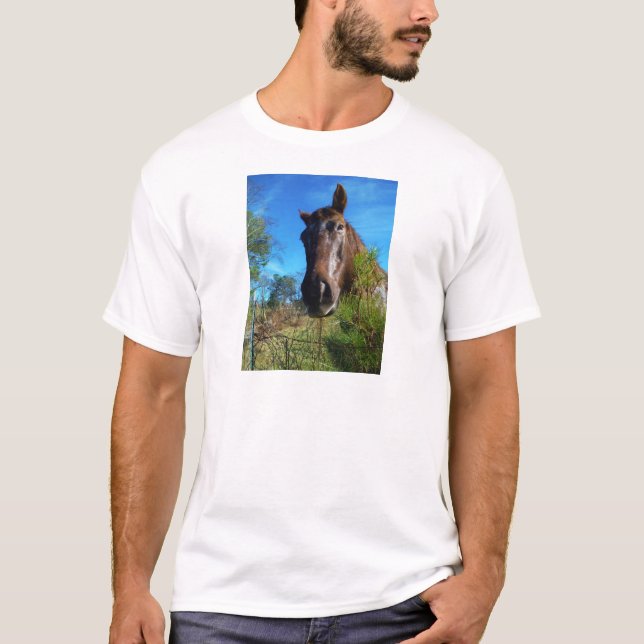 T-shirt Brown et crème Couleur Cheval bleu ciel (Devant)