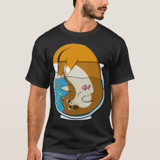 T-shirt Brown gros chat dans aquarium avec poisson coloré