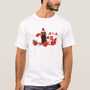 T-shirt Brown Labrador Chien Noël w Cadeaux Santa Hat