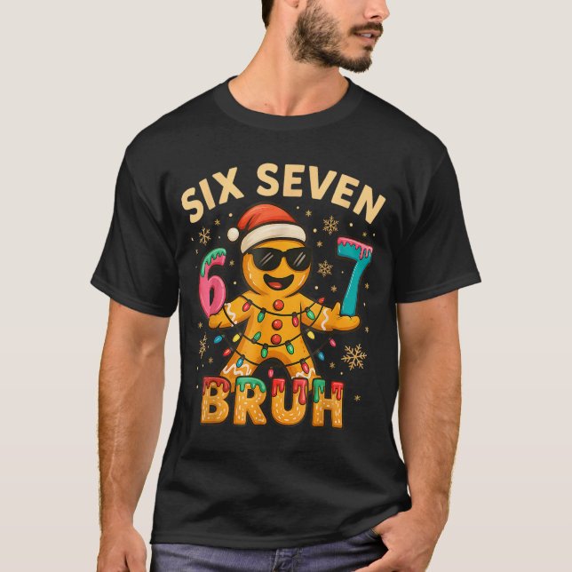 T-shirt Bruh 67 Christmas Six Seven Gingerbreadman Boys 67 (Devant)