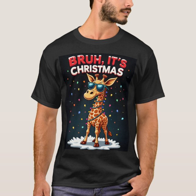 T-shirt Bruh C'est Noël Girafe Drôle Dabbing Manches Longu (Devant)
