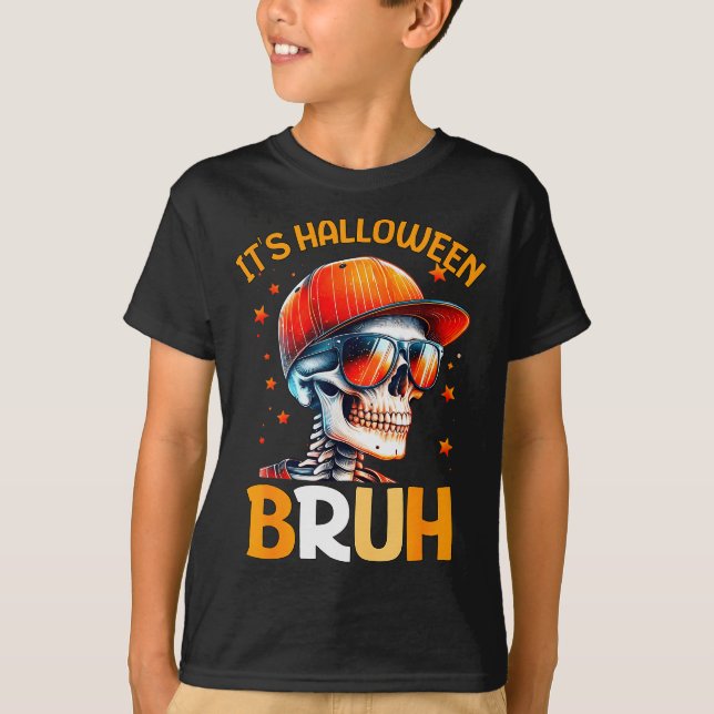 T-shirt Bruh Halloween Boys Kids Halloween Skeleton  (Devant)