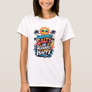 T-shirt Brûlé, Salé et Heureux – Vibes Rétro Plage