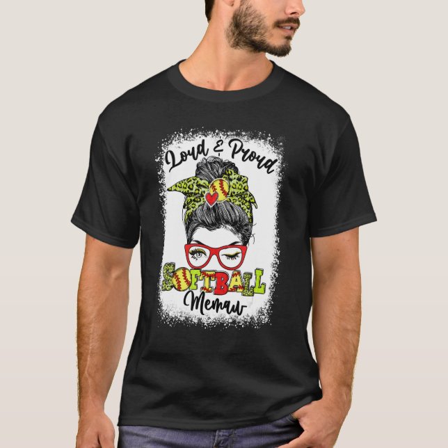 T-shirt Brut Et Fier Softball Memaw Messy Bun Bleached (Devant)