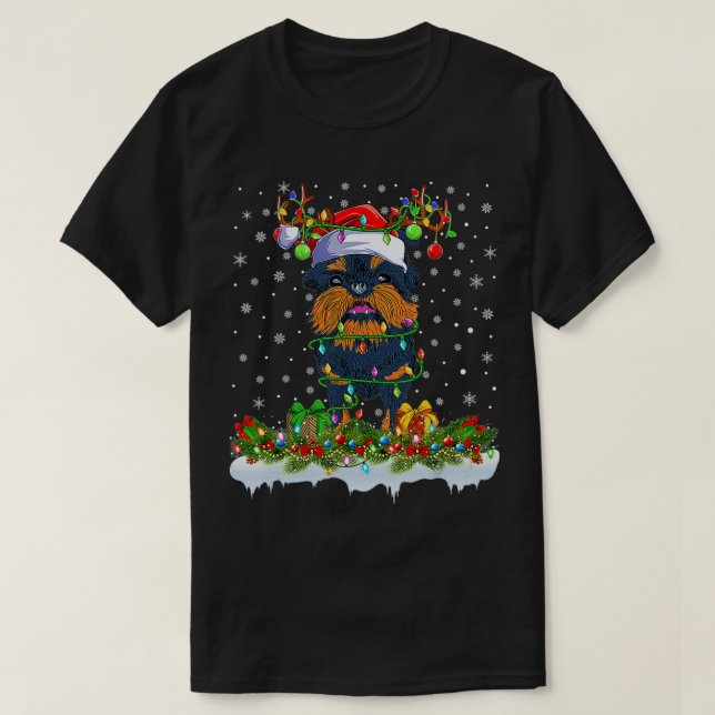 T-shirt Bruxelles Griffon Chien Santa Hat Reindee Noël (Design devant)