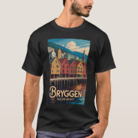 Bryggen Norvège Illustration Voyage Art Bergen