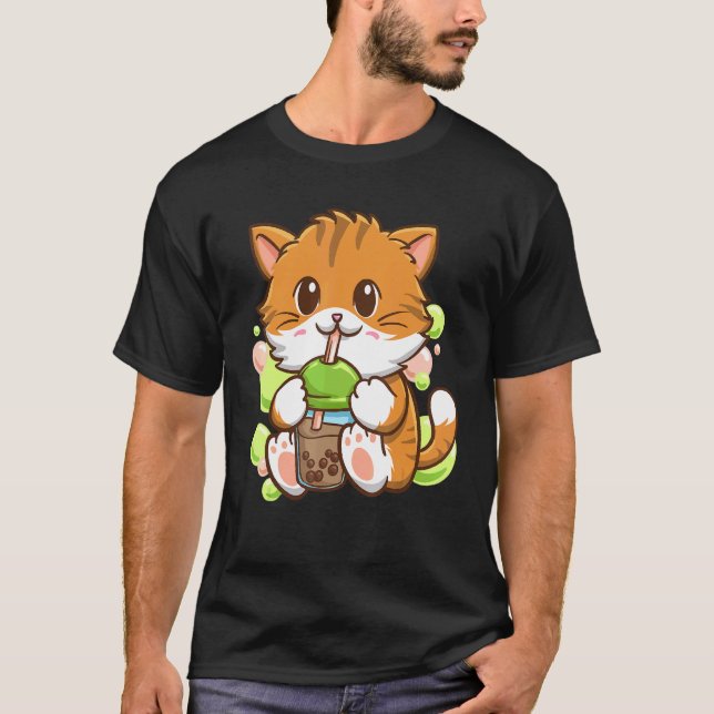 T-shirt Bubble Tea Cat Boba Tea Drinker Tapioca Balls cat (Devant)