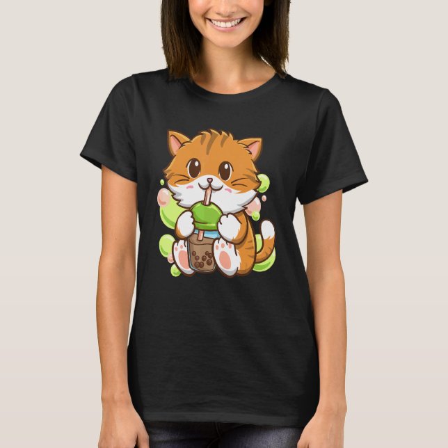 T-shirt Bubble Tea Cat Boba Tea Drinker Tapioca Balls cat (Devant)