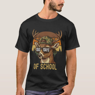 T-shirt Buck Deer 100 Days of School Student Teacher Retro