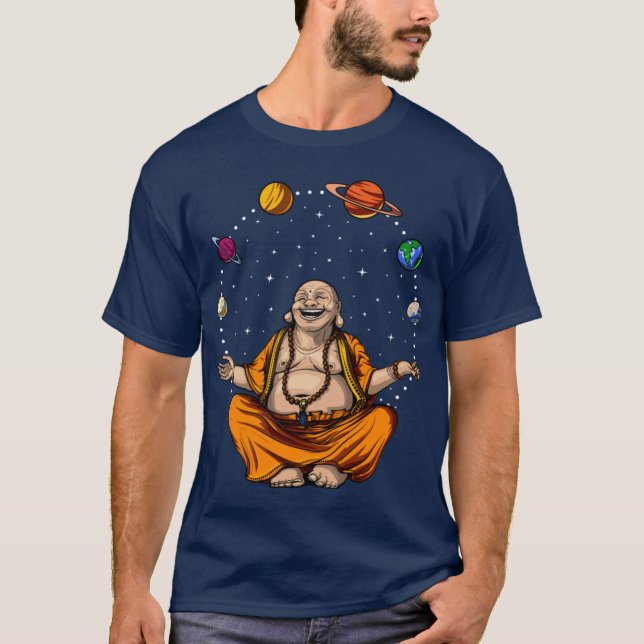 T-shirt Buddha Juggling Space Planets retro (Devant)