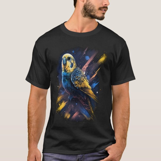 T-shirt Budgie Space Budgerigar Parakeet Bird (Devant)