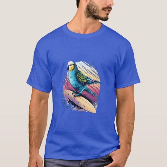 T-shirt Budgie Surfboard Budgerigar Parakeet Bird Kawaii r (Devant)