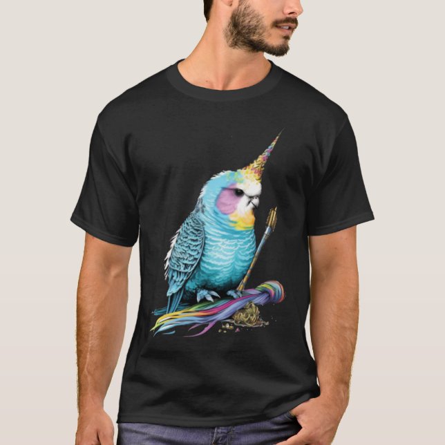 T-shirt Budgie Unicorn Budgerigar Parakeet Bird (Devant)