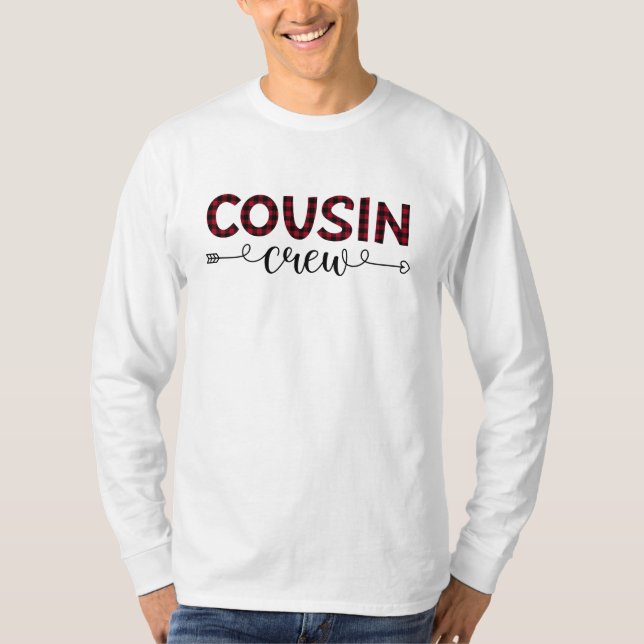 T-shirt Buffalo de l'équipage de Cousin Plaid Noël Motif (Devant)