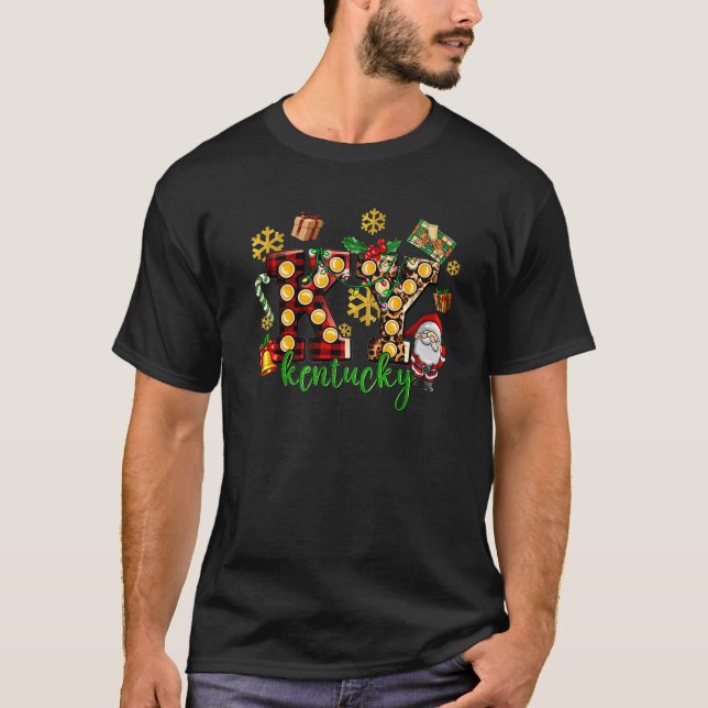 T-shirt Buffalo de l'État du Kentucky Plaid Noël Père Noël (Devant)