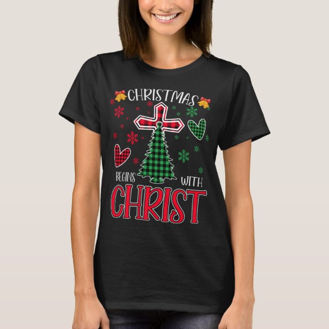 T-shirt Buffalo Plaid Christian Jesus Noël commence avec (Devant)