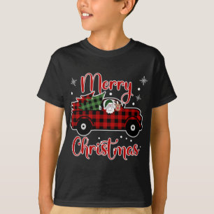 T-shirt Buffalo Plaid Christmas Red Truck Père Noël Reinde