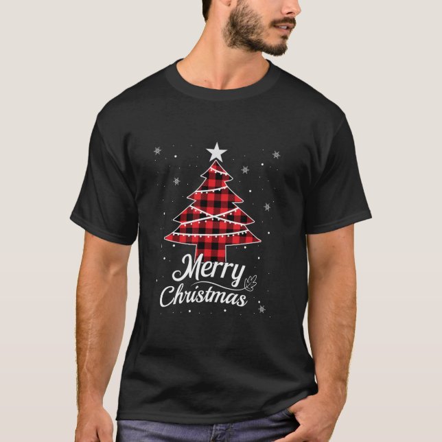 T-shirt Buffalo Plaid Christmas Tree Tee pour maman Papa e (Devant)