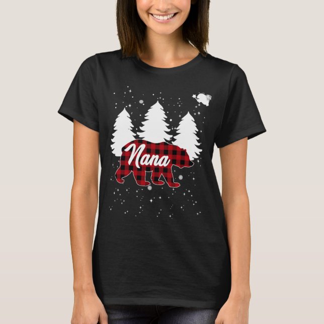 T-shirt Buffalo Plaid Nana Bear sapin de Noël Pyjama Fami (Devant)