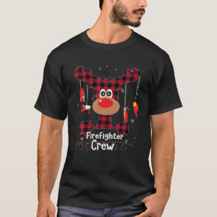 T-shirt Buffalo Plaid Reindeer Pompier Crew Merry Chri