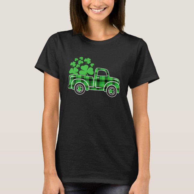 T-shirt Buffalo Plaid Truck Irish Shamrock Happy St Patric (Devant)