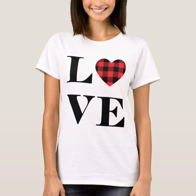 T-shirt Buffalo Red Plaid Heart Love (Devant)