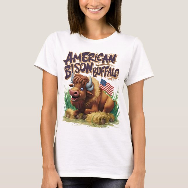 T-shirt Buffle de bison américain avec drapeau américain (Devant)