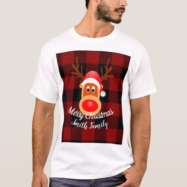 T-shirt Buffle de rennes de Noël amusant Plaid sur mesure (Devant)