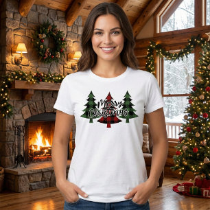 T-shirt Buffle rouge et vert Plaid Joyeux arbres de Noël