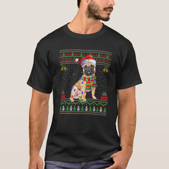 T-shirt Buldog Noël éclaire Père Noël laide doux Noël P (Devant)