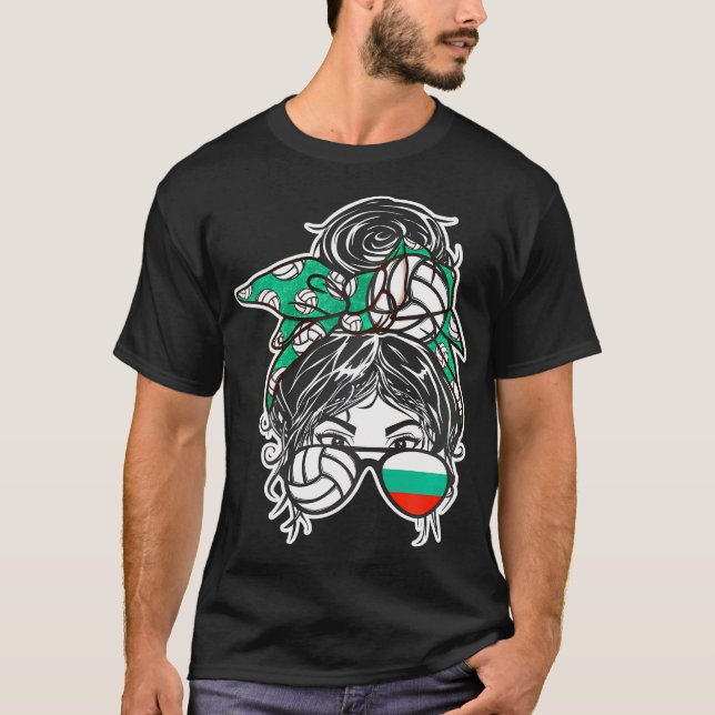 T-shirt Bulgarie Ventilateurs de volley-ball Messy Bun Hai (Devant)