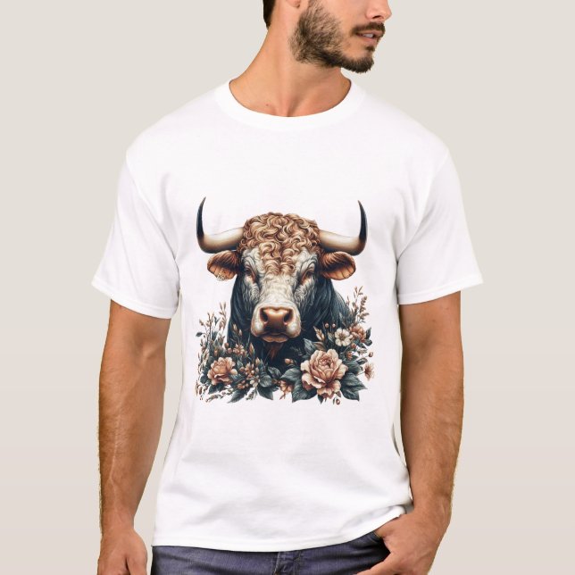 T-shirt Bull majestic en fleurs (Devant)