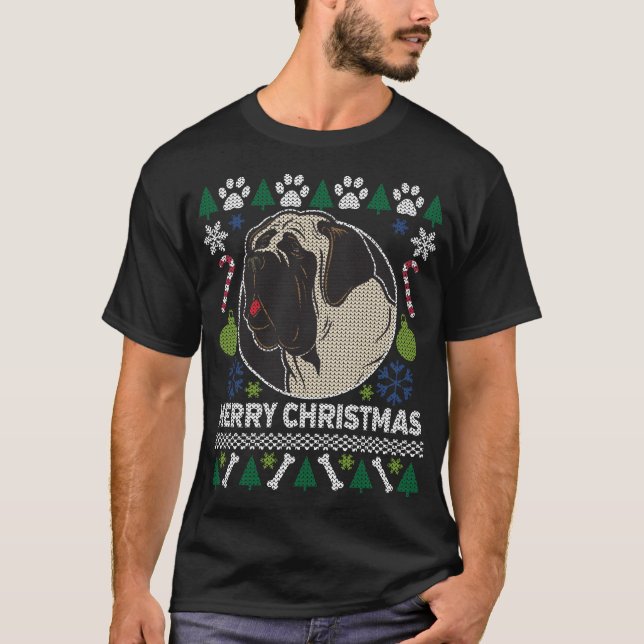 T-shirt Bull Mastiff Chien race laitier moche de Noël Swea (Devant)