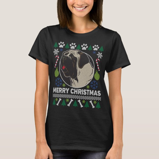 T-shirt Bull Mastiff Chien race laitier moche de Noël Swea (Devant)