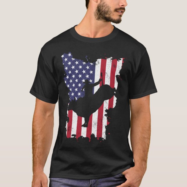 T-shirt Bull Riding Rodeo Cowboy USA Drapeau 4 juillet (Devant)