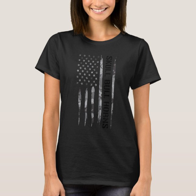 T-shirt Bull Skull Bull Horns - American Flag Sayings_1 (Devant)