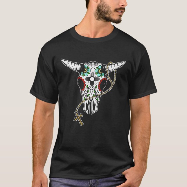 T-shirt Bull Sugar Skull Day of the Dead Calavera (Devant)