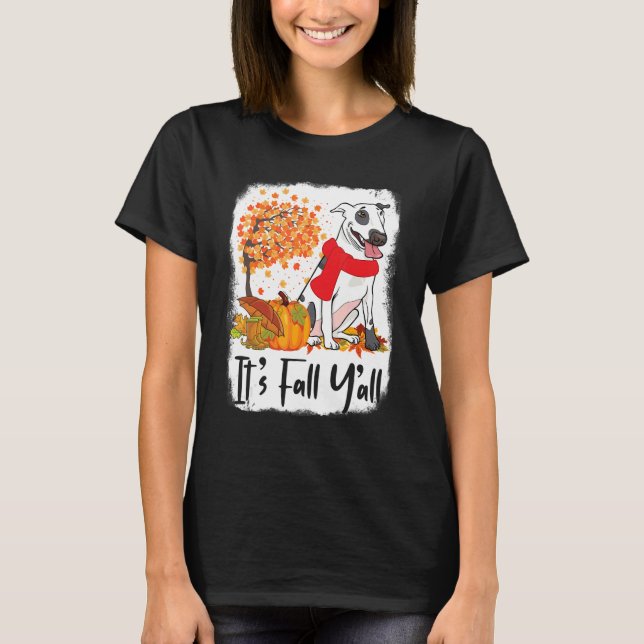 T-shirt Bull Terrier Chien Citrouille Automne Thanksgiving (Devant)