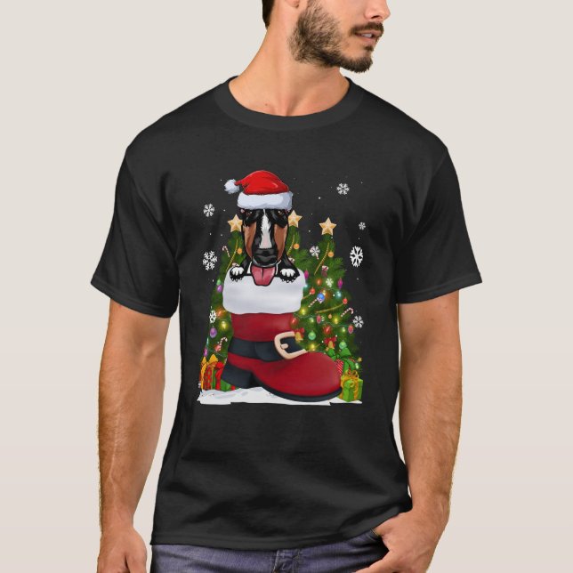 T-shirt Bull Terrier dans la chaussure Santa Hat Vilain No (Devant)