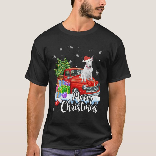 T-shirt Bull Terrier équitation Camion Rouge Joyeux Noël N (Devant)